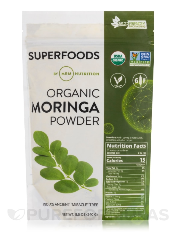 Superfoods - Raw Organic Moringa Powder - 8.5 oz (240 Grams)