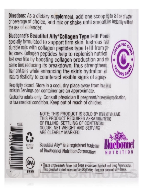 Beautiful Ally™ Collagen Powder Type I & III - 6.9 oz (198 Grams) - Alternate View 4