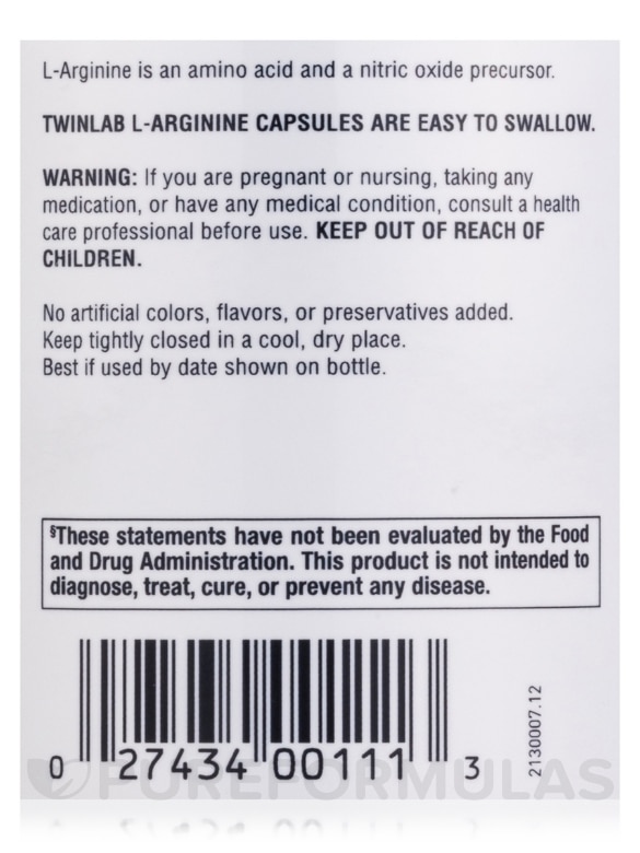 L-Arginine 500 mg - 100 Capsules - Alternate View 4