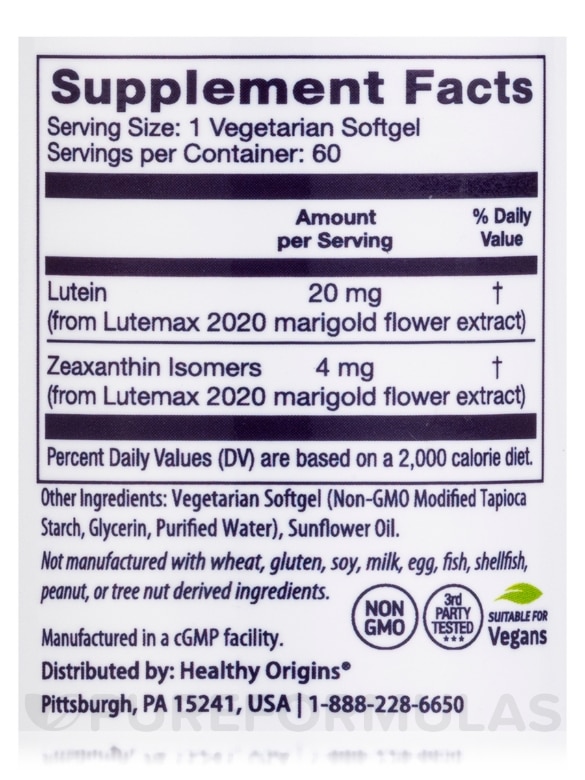 Lutein 20 mg featuring Lutemax® 2020 - 60 Veggie Softgels - Alternate View 3