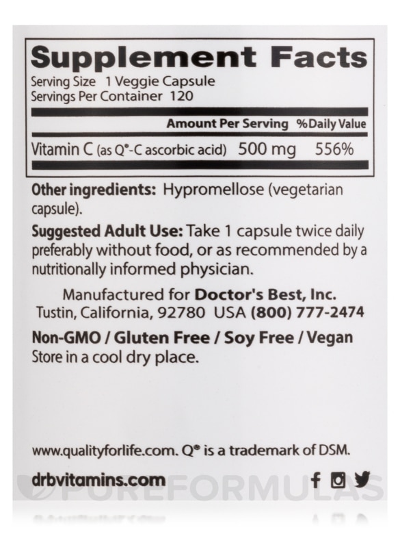 Vitamin C with Quali™-C 500 mg - 120 Veggie Capsules - Alternate View 3