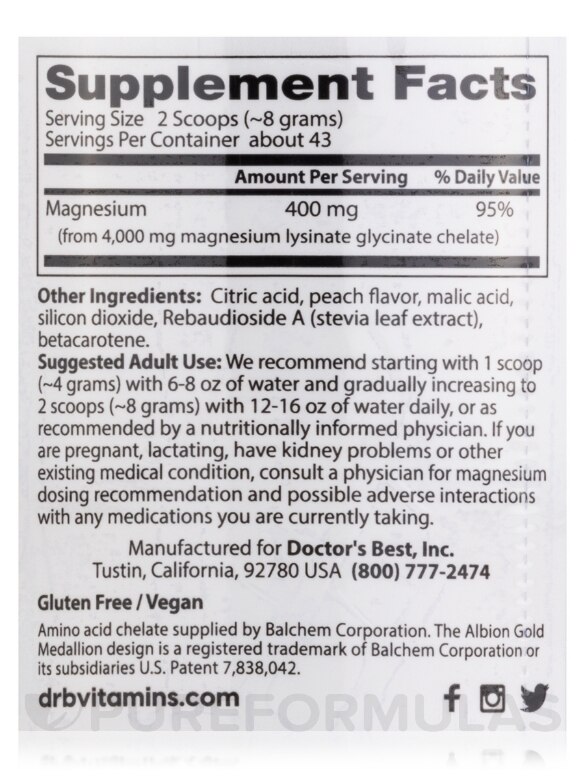 High Absorption Magnesium Powder, Peach Flavored - 12.3 oz (374 Grams) - Alternate View 3