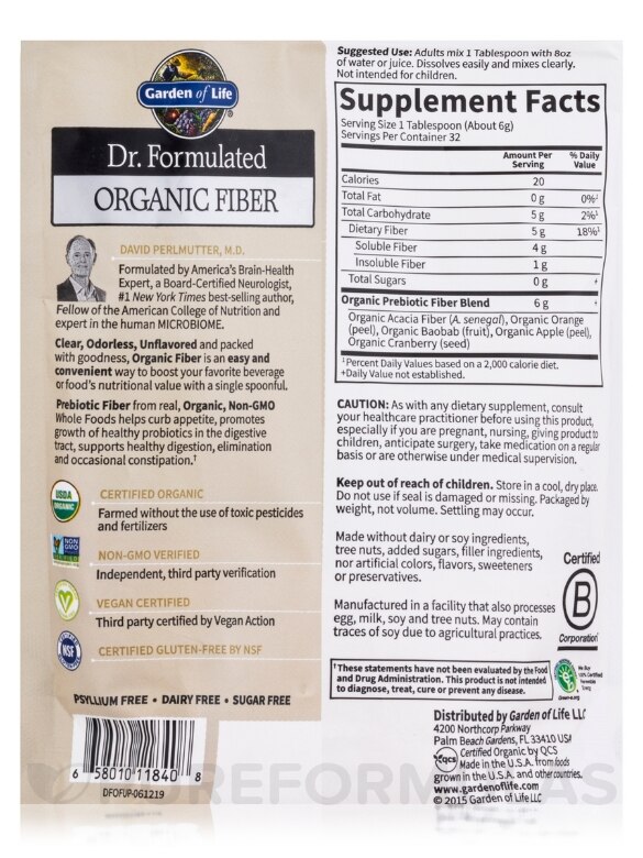 Dr. Formulated Organic Fiber (5g Prebiotic Fiber)