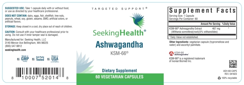 Ashwagandha Extract - 60 Vegetarian Capsules - Alternate View 1