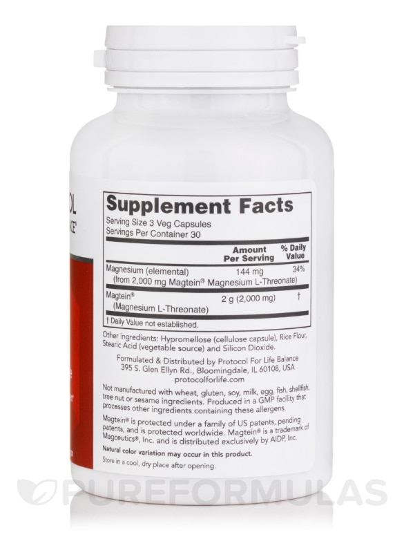 Magtein® (formerly ProtoSorb™ Magnesium) - 90 Veg Capsules - Alternate View 1