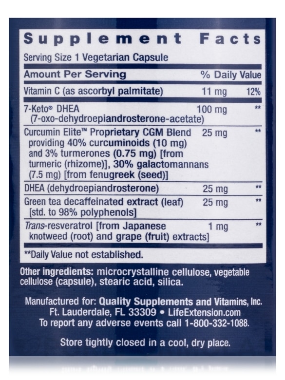 DHEA Complete 100 mg 7-Keto & 25 mg DHEA - 60 Vegetarian Capsules - Alternate View 3
