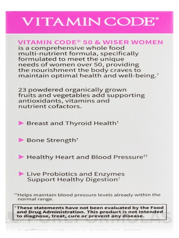 Vitamin Code® - 50 & Wiser Women's Multi - 120 Vegetarian Capsules - Alternate View 9
