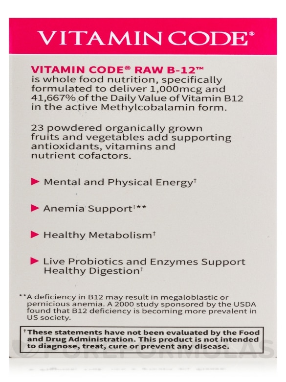 Vitamin Code® - Raw Vitamin B12 - 30 Vegan Capsules - Alternate View 9