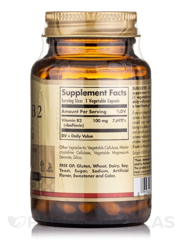 Vitamin B2 (Riboflavin) 100 mg - 100 Vegetable Capsules - Alternate View 1