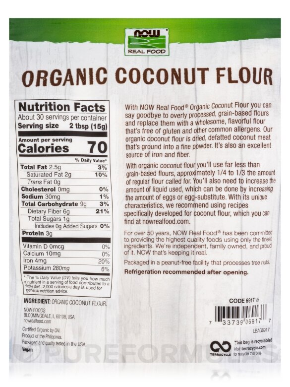 NOW Real Food® - Organic Coconut Flour - 16 oz (454 Grams) - Alternate View 2