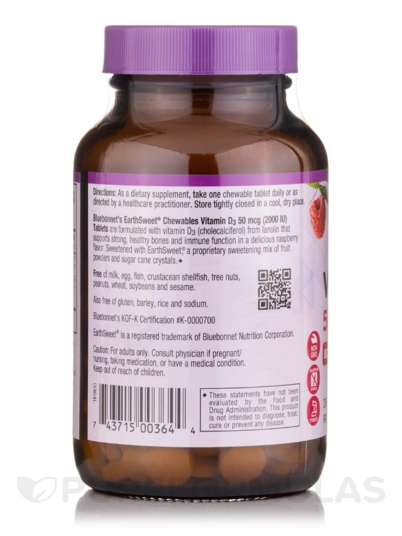 EarthSweet® Vitamin D3 2000 IU, Raspberry Flavor - 90 Chewable Tablets - Alternate View 2